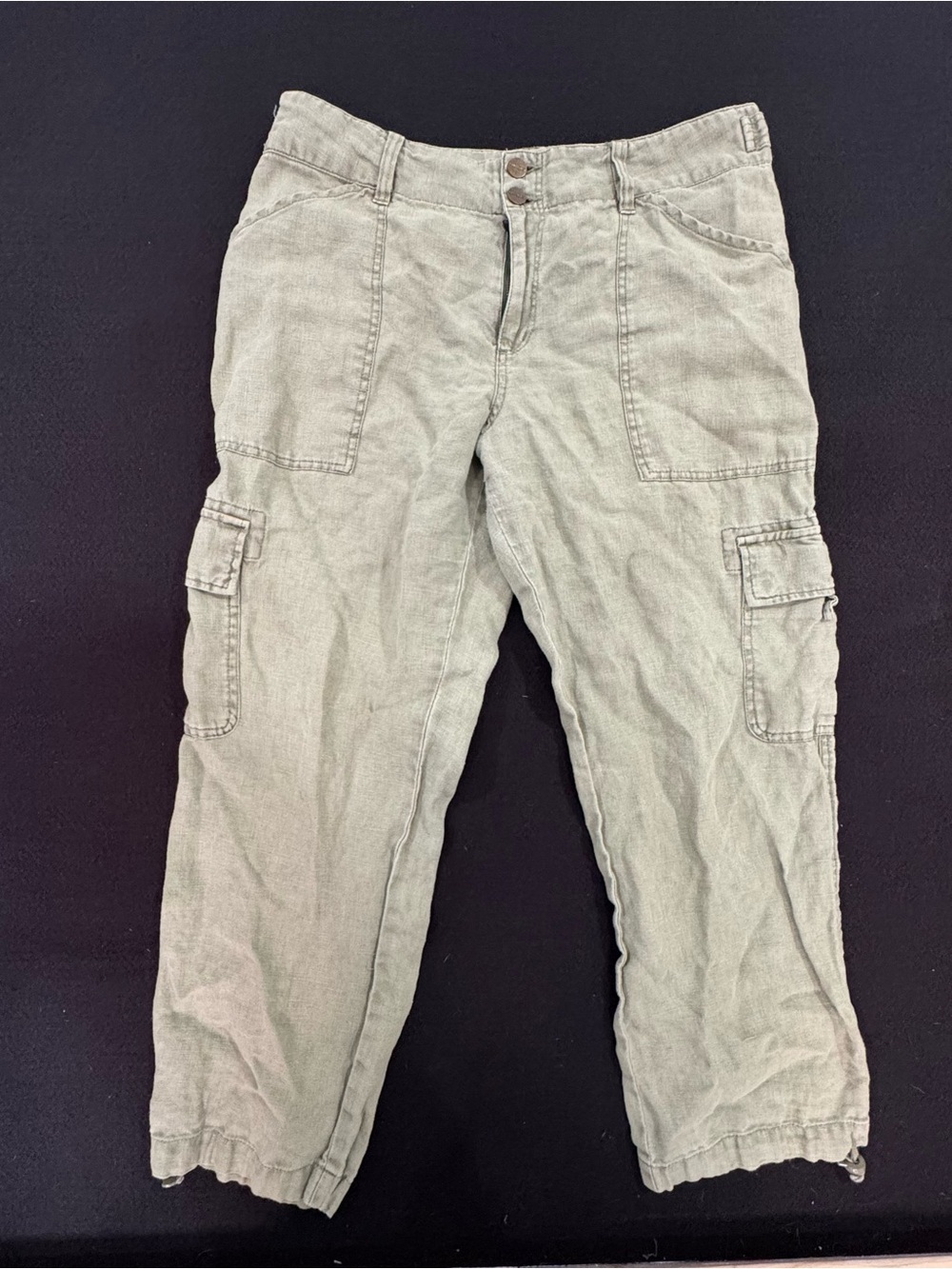 Sanctuary Olive Green Cropped Linen Cargo Pants